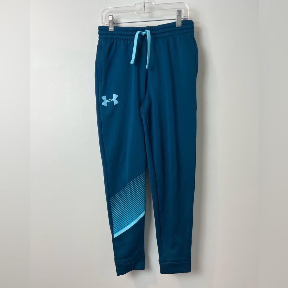 Under Armour Cold Gear Joggers with Pockets Teal and Large graphic Youth Medium
